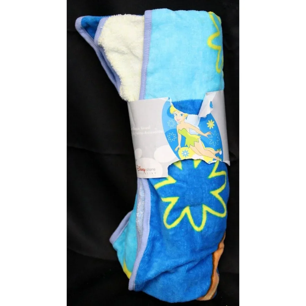 Disney Store Tinkerbell Beach Towel Fun Shape Early 2000s Tink Blue Retro 60s